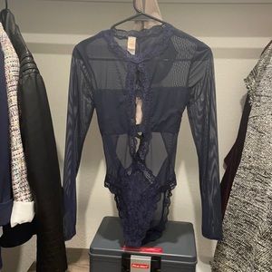 Sheer/Lace Navy Bodysuit